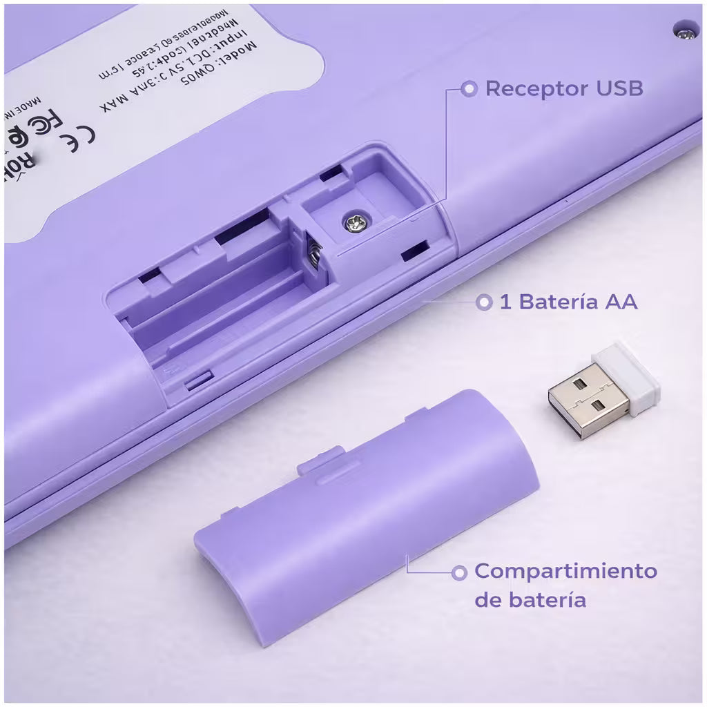 Combo Teclado Mouse Inalámbrico AOAS AS-212 Morado - 2.4G DPI Ajustable