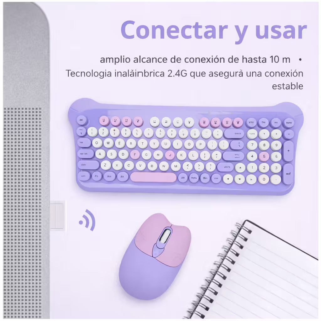 Combo Teclado Mouse Inalámbrico AOAS AS-212 Morado - 2.4G DPI Ajustable