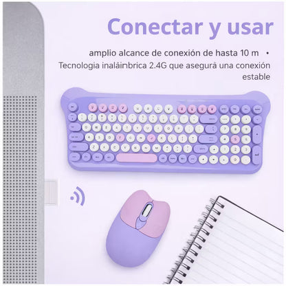 Combo Teclado Mouse Inalámbrico AOAS AS-212 Morado - 2.4G DPI Ajustable