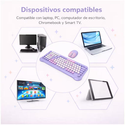 Combo Teclado Mouse Inalámbrico AOAS AS-212 Morado - 2.4G DPI Ajustable