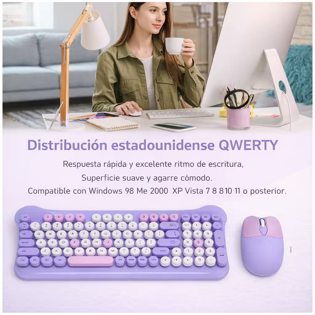 Combo Teclado Mouse Inalámbrico AOAS AS-212 Morado - 2.4G DPI Ajustable