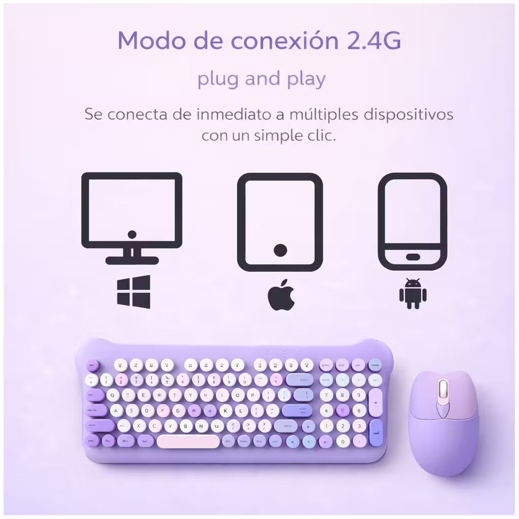 Combo Teclado Mouse Inalámbrico AOAS AS-212 Morado - 2.4G DPI Ajustable