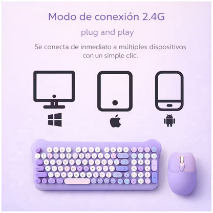 Combo Teclado Mouse Inalámbrico AOAS AS-212 Morado - 2.4G DPI Ajustable