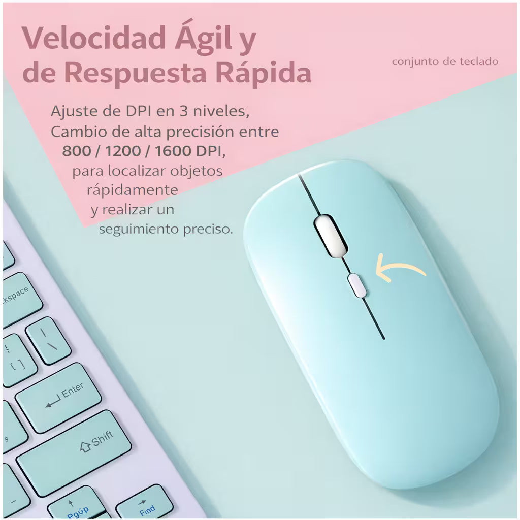Combo Teclado Mouse AOAS AS-110 Azul - Bluetooth 5.2 Teclado Recargable Type-C con Ñ
