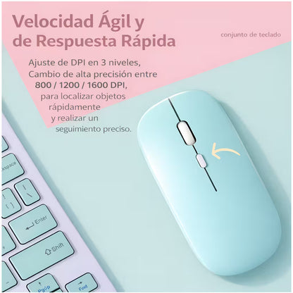 Combo Teclado Mouse AOAS AS-110 Azul - Bluetooth 5.2 Teclado Recargable Type-C con Ñ