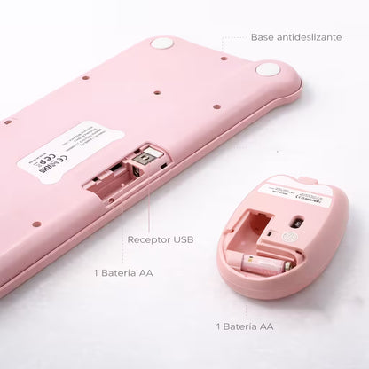 Combo Teclado Mouse Inalámbrico AOAS AS-212 Rosado - 2.4G DPI Ajustable