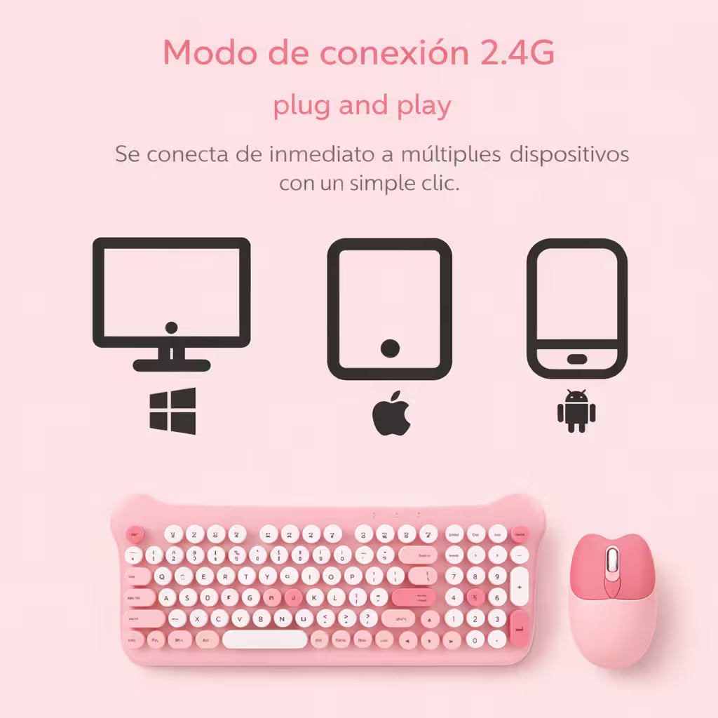 Combo Teclado Mouse Inalámbrico AOAS AS-212 Rosado - 2.4G DPI Ajustable