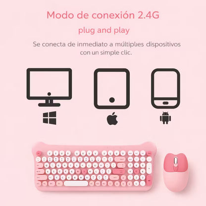 Combo Teclado Mouse Inalámbrico AOAS AS-212 Rosado - 2.4G DPI Ajustable