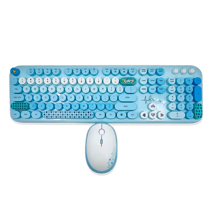 Combo Teclado y Mouse Inalámbrico Mofii Lovely - Azul | Full-Size 104 Teclas Redondas DPI Ajustable | 2.4G