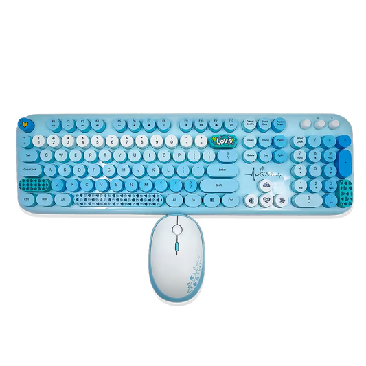 Combo Teclado y Mouse Inalámbrico Mofii Lovely - Azul | Full-Size 104 Teclas Redondas DPI Ajustable | 2.4G