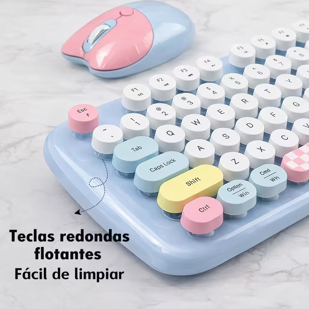 Combo Teclado y Mouse Inalámbrico Geezer Zero - Azul | 104 Teclas Redondas Full-Size | Bajo Ruido | 2.4G