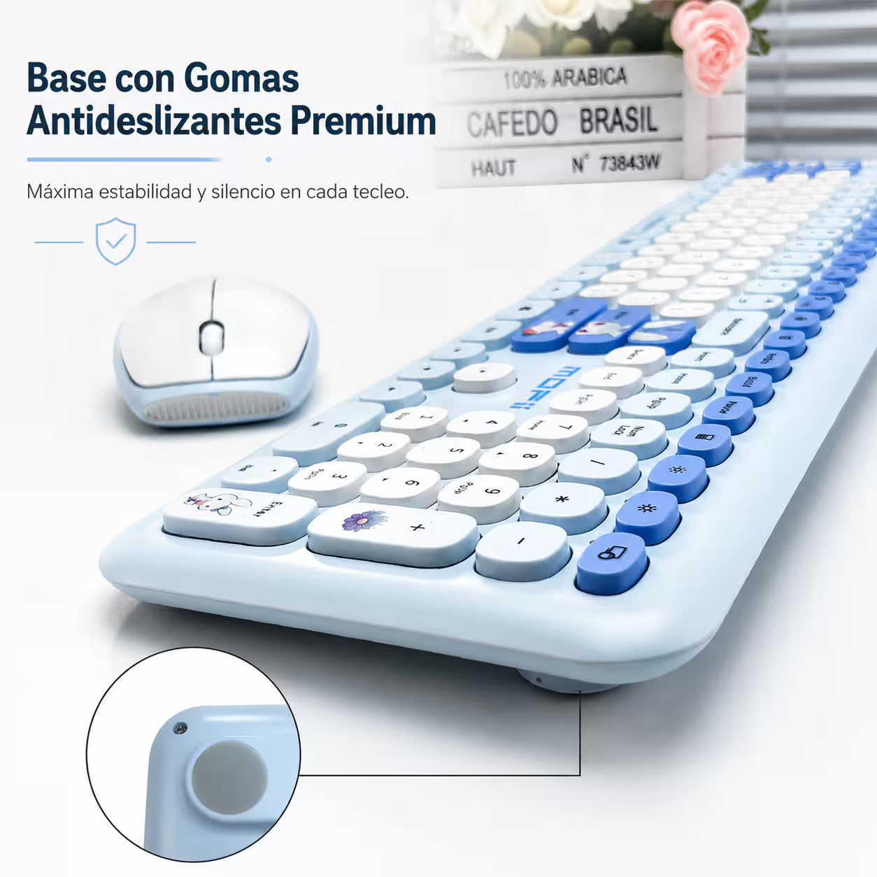 Combo Teclado y Mouse Inalámbrico MOFII 66Pro — Azul | Diseño Kawaii Conejo | 104 Teclas Full-Size | 20 Funciones Multimedia