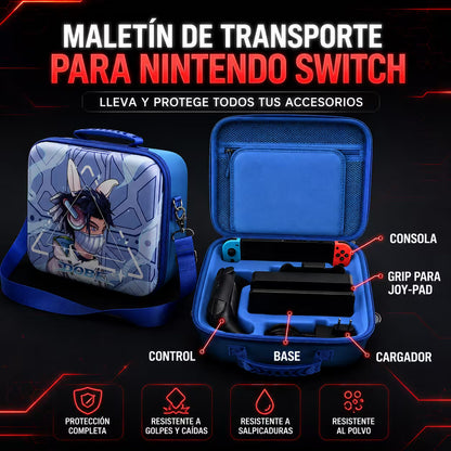 Maleta Viajera Nintendo Switch 1 y OLED – Diseño Cyberpunk Azul Eléctrico | EVA Rígida | Correa