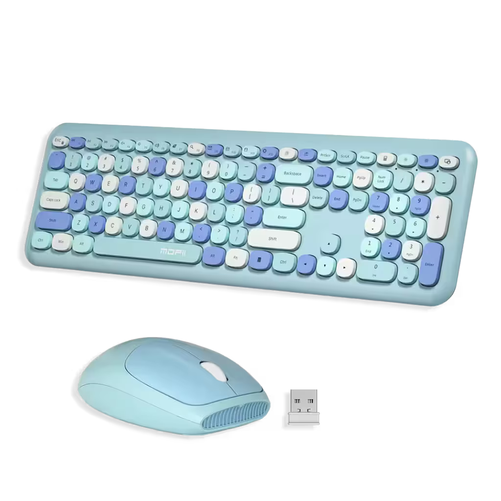 Combo Teclado y Mouse Inalámbrico MOFII 0060 — Turquesa | 100 Teclas + Soporte Tablet | 1200 DPI 10m | 2.4G