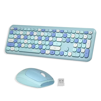 Combo Teclado y Mouse Inalámbrico MOFII 0060 — Turquesa | 100 Teclas + Soporte Tablet | 1200 DPI 10m | 2.4G