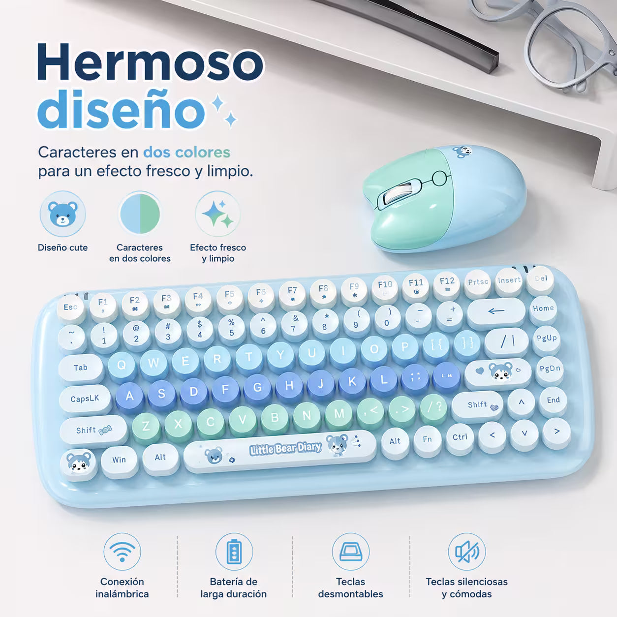 Combo Teclado y Mouse Inalámbrico MOFII Candy — Azul | 2.4G Silencioso 1200 DPI Compacto