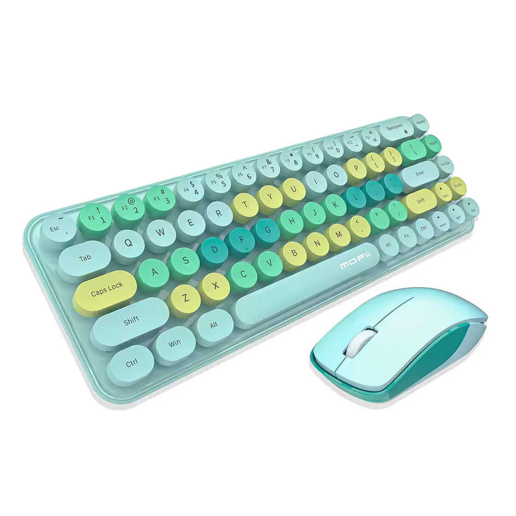 Combo Teclado y Mouse Inalámbrico Mofii Retro - 68 Teclas Redondas Turquesa | 2.4G Receptor Único