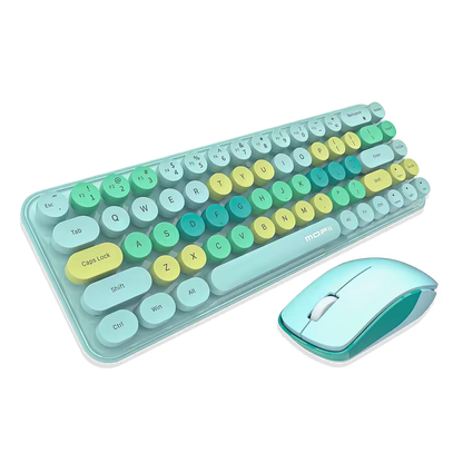 Combo Teclado y Mouse Inalámbrico Mofii Retro - 68 Teclas Redondas Turquesa | 2.4G Receptor Único