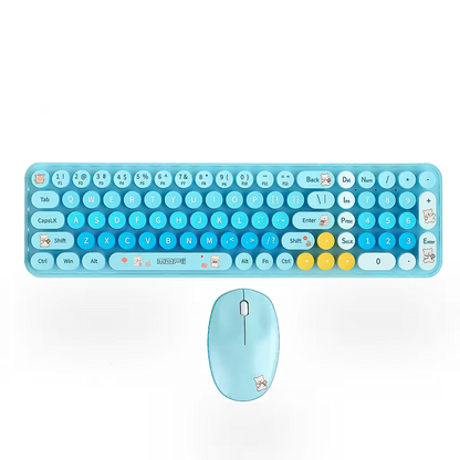Combo Teclado y Mouse Inalámbrico Baby Bear - Azul | 100 Teclas Redondas Retro Multicolor | 10m | 2.4G