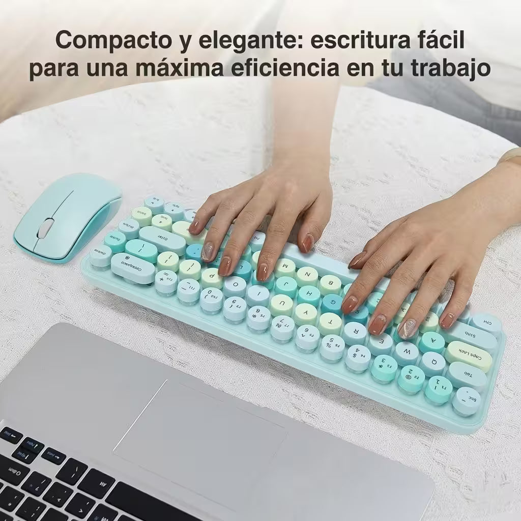 Combo Teclado y Mouse Inalámbrico Mofii Retro - 68 Teclas Redondas Turquesa | 2.4G Receptor Único