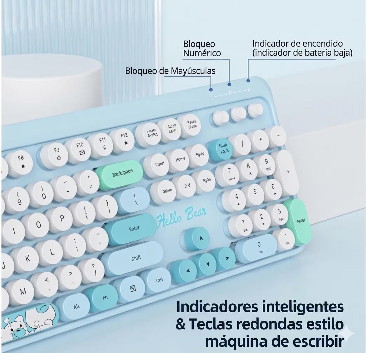 Combo Teclado y Mouse Inalámbrico Geezer Hello Bear - Azul | Mouse 800/1200/1600 DPI | 10m | 2.4G