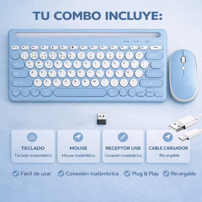 Combo Teclado y Mouse Inalámbrico AS-211 - Azul | Triple Conexión BT+2.4G 78 Teclas USB-C 40H