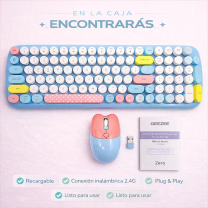 Combo Teclado y Mouse Geezer Candy Pro - Azul | Bluetooth + 2.4G | Teclas Desmontables | DPI 800/1200/1600