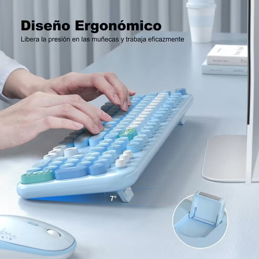 Combo Teclado y Mouse Inalámbrico Mofii Lovely - Azul | Full-Size 104 Teclas Redondas DPI Ajustable | 2.4G