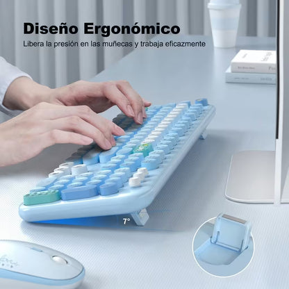 Combo Teclado y Mouse Inalámbrico Mofii Lovely - Azul | Full-Size 104 Teclas Redondas DPI Ajustable | 2.4G