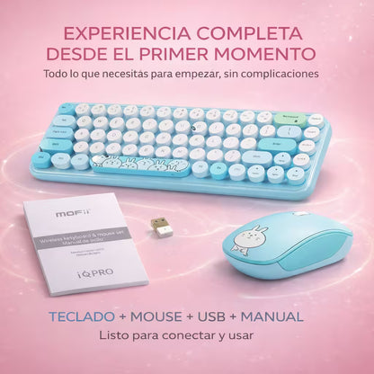 Combo Teclado y Mouse Inalámbrico MOFII I Pro — Azul Kawaii | 68 Teclas Redondas 2.4G Receptor Único