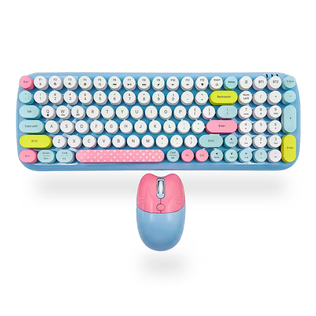 Combo Teclado y Mouse Geezer Candy Pro - Azul | Bluetooth + 2.4G | Teclas Desmontables | DPI 800/1200/1600
