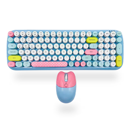 Combo Teclado y Mouse Geezer Candy Pro - Azul | Bluetooth + 2.4G | Teclas Desmontables | DPI 800/1200/1600