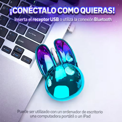 Mouse Inalámbrico Mofii M6 DM - Azul Electroplata Rabbit Ear | Triple Conexión Bluetooth 2.4G Silencioso