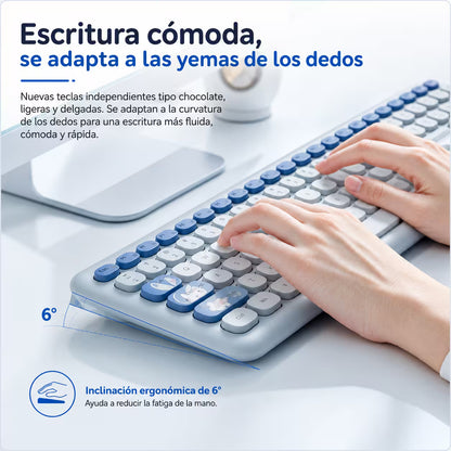 Combo Teclado y Mouse Inalámbrico MOFII 66Pro — Azul | Diseño Kawaii Conejo | 104 Teclas Full-Size | 20 Funciones Multimedia