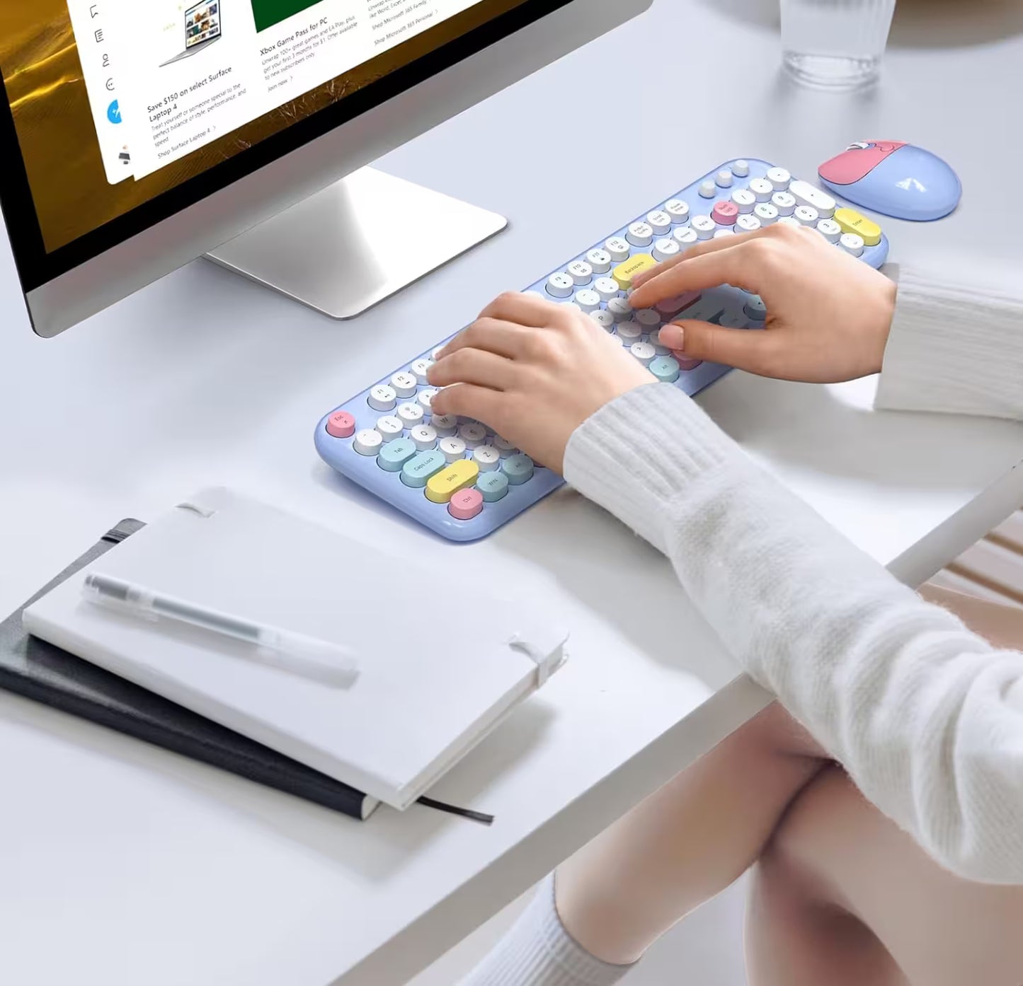 Combo Teclado y Mouse Inalámbrico Geezer Zero - Azul | 104 Teclas Redondas Full-Size | Bajo Ruido | 2.4G