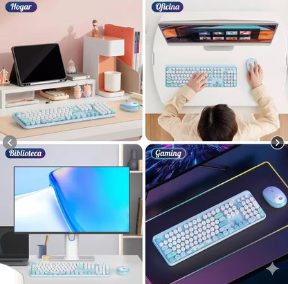 Combo Teclado y Mouse Inalámbrico Weibo WB-216 - Azul Morado | 105 Teclas Redondas Retro | 10m | 2.4G