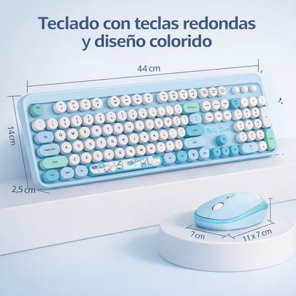 Combo Teclado y Mouse Inalámbrico Geezer Hello Bear - Azul | Mouse 800/1200/1600 DPI | 10m | 2.4G