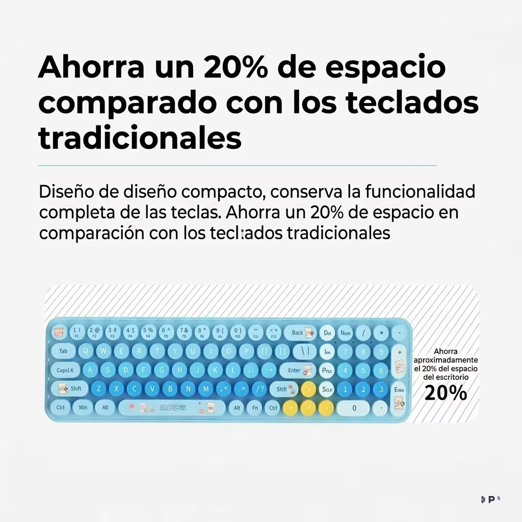 Combo Teclado y Mouse Inalámbrico Baby Bear - Azul | 100 Teclas Redondas Retro Multicolor | 10m | 2.4G