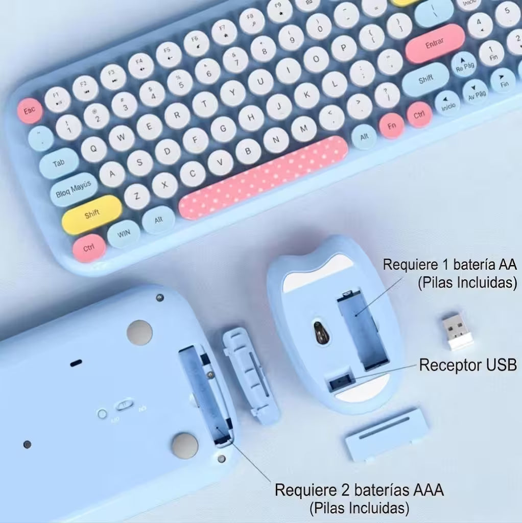 Combo Teclado y Mouse Geezer Candy Pro - Azul | Bluetooth + 2.4G | Teclas Desmontables | DPI 800/1200/1600