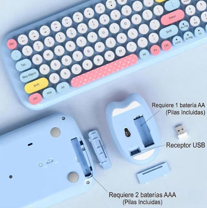 Combo Teclado y Mouse Geezer Candy Pro - Azul | Bluetooth + 2.4G | Teclas Desmontables | DPI 800/1200/1600