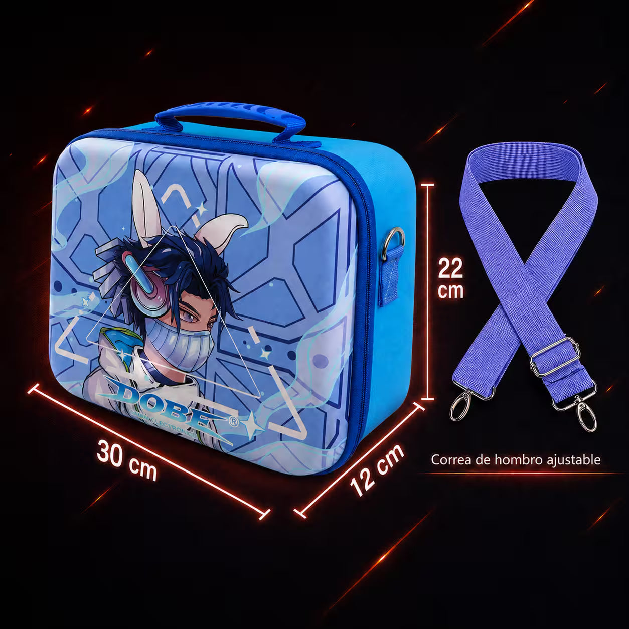 Maleta Viajera Nintendo Switch 1 y OLED – Diseño Cyberpunk Azul Eléctrico | EVA Rígida | Correa