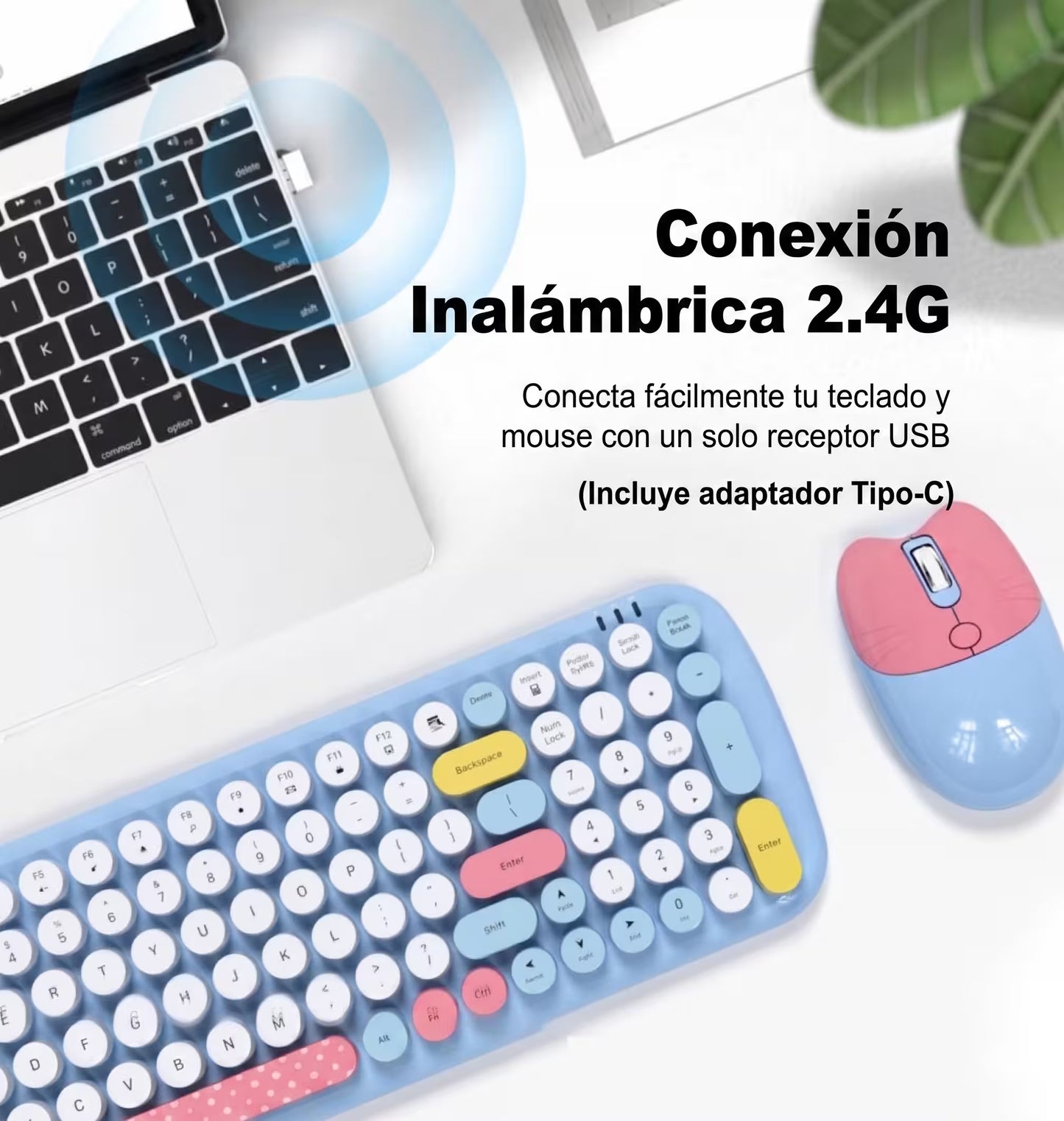 Combo Teclado y Mouse Geezer Candy Pro - Azul | Bluetooth + 2.4G | Teclas Desmontables | DPI 800/1200/1600