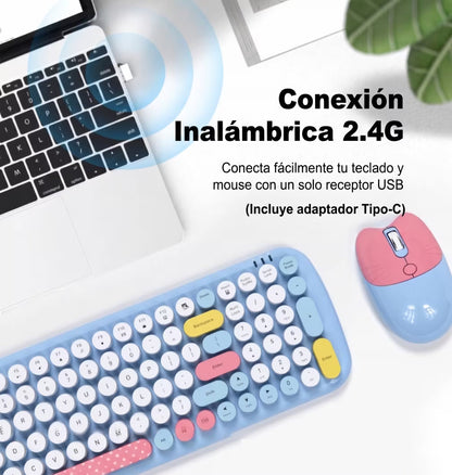 Combo Teclado y Mouse Geezer Candy Pro - Azul | Bluetooth + 2.4G | Teclas Desmontables | DPI 800/1200/1600