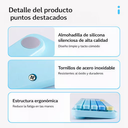 Combo Teclado y Mouse Inalámbrico Baby Bear - Azul | 100 Teclas Redondas Retro Multicolor | 10m | 2.4G