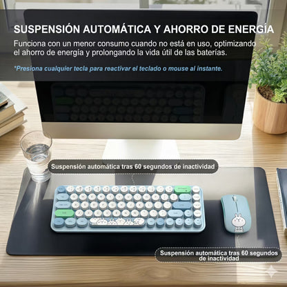 Combo Teclado y Mouse Inalámbrico MOFII I Pro — Azul Kawaii | 68 Teclas Redondas 2.4G Receptor Único