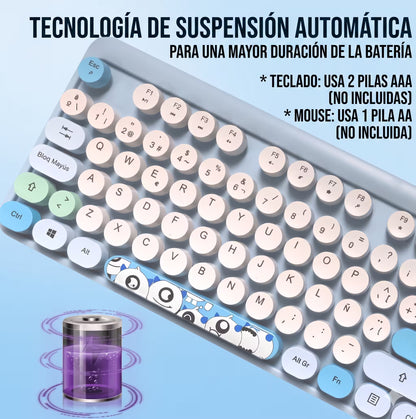 Combo Teclado y Mouse Inalámbrico Weibo WB-216 - Azul Morado | 105 Teclas Redondas Retro | 10m | 2.4G