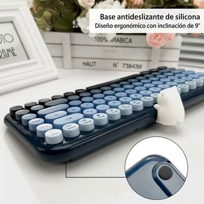 Teclado Inalámbrico Mofii Anni - Degradado Azul | 84 Teclas Redondas | Triple Conexión BT+2.4G | Osito Magnético