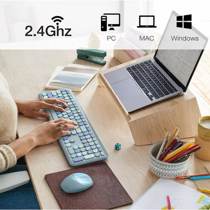 Combo Teclado y Mouse Inalámbrico MOFII 0060 — Turquesa | 100 Teclas + Soporte Tablet | 1200 DPI 10m | 2.4G