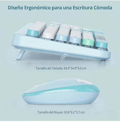Combo Teclado y Mouse Inalámbrico Geezer Hello Bear - Azul | Mouse 800/1200/1600 DPI | 10m | 2.4G