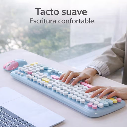 Combo Teclado y Mouse Inalámbrico Geezer Zero - Azul | 104 Teclas Redondas Full-Size | Bajo Ruido | 2.4G